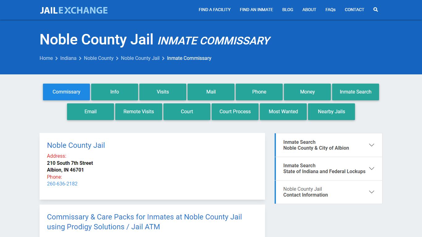 Inmate Commissary, Care Packs - Noble County Jail, IN