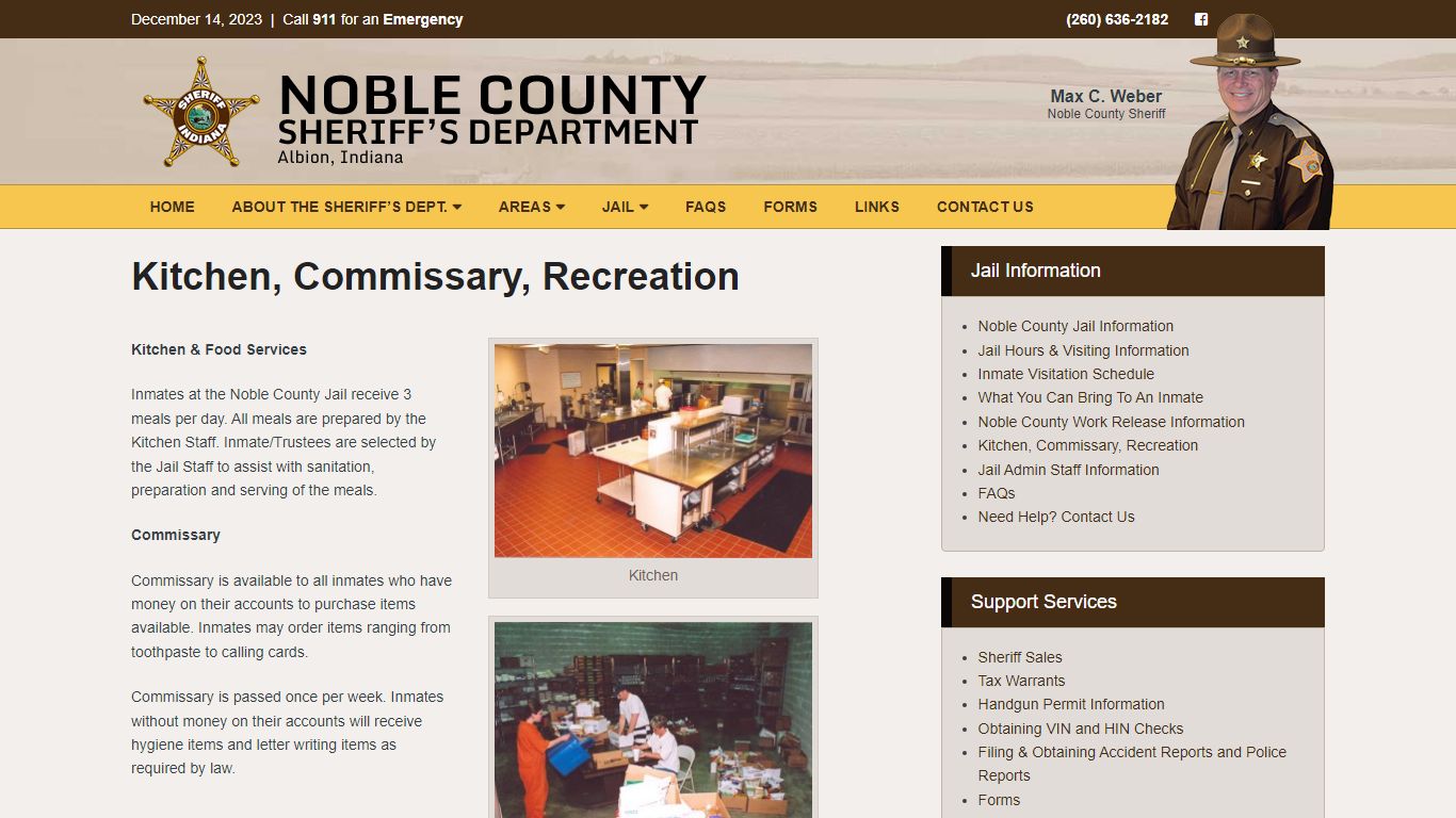 Kitchen, Commissary, Recreation - Noble County Sheriff