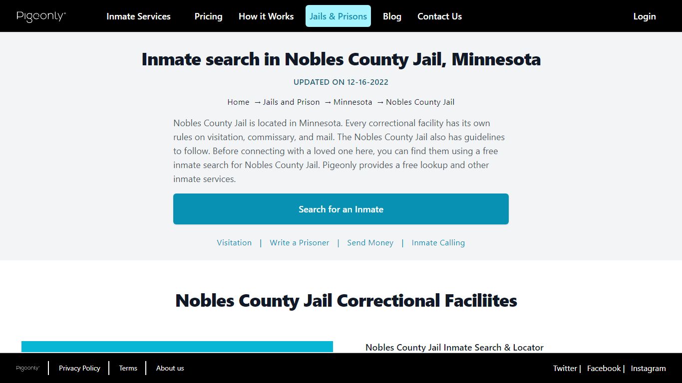Inmate Search Nobles County Jail, Minnesota | Pigeonly